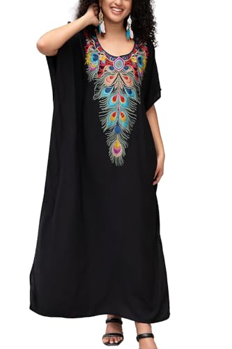YouKD Bestickter floraler lockerer Kaftan Boho Beach Bikini Cover Up Kleid in Übergröße für Damen von YouKD