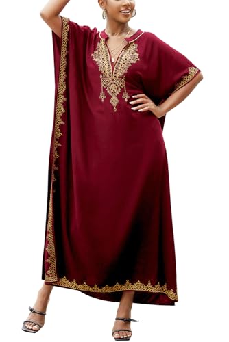 YouKD Bestickter geblümter Kaftan Bohemian Beach Kleid Bikini Coverups Lange Bademäntel für Damen von YouKD