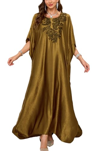 YouKD Bestickter lockerer Kaftan mit Blumenmuster Boho-Strand-Bikini-Cover-Up-Kleid Übergröße Robe für Frauen von YouKD