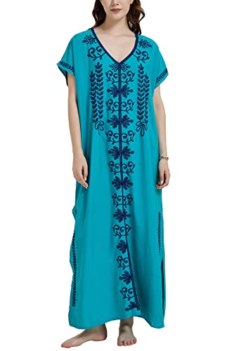 YouKD Bestickter lockerer Kaftan mit Blumenmuster Boho-Strand-Bikini-Cover-Up-Kleid Übergröße Robe für Frauen von YouKD