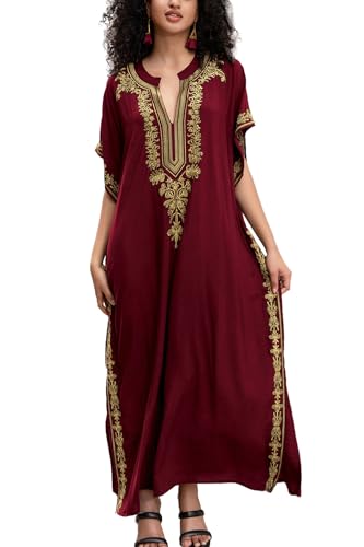 YouKD Besticktes Blumen-Kaftan-Boho-Strandkleid, Bikini-Überzug, lange Bademäntel für Damen, A Rot, One size von YouKD