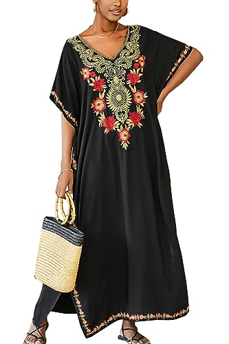 YouKD Besticktes geblümtes Kaftankleid mit V-Ausschnitt Boho Beach Bikini Cover Up Robe Plus Size Loungewear für Frauen von YouKD