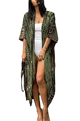 YouKD Böhmischer Kimono-Cardigan Mit Langen Ärmeln Strandbadeanzug Aufdecken Maxikleid für Damen von YouKD