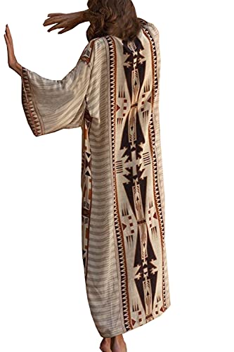 YouKD Böhmischer Kimono-Cardigan mit langen Ärmeln Strandbadeanzug Cover Up Maxikleid für Damen von YouKD