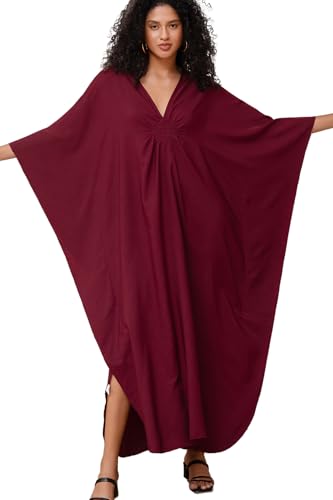 YouKD Damen-Bademantel, einfarbig, Bohemian-Kaftan, Strand-Übergröße, Einheitsgröße, D Rot, One size von YouKD