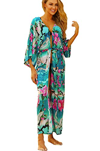 YouKD Damen Baumwoll Cardigan Bohemian Lang Kimono Beach Badeanzug Cover Up Kleid Plus Size Robe von YouKD