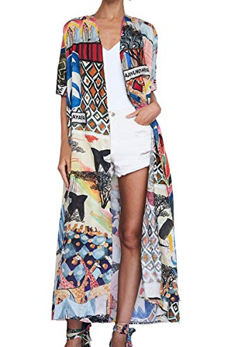 YouKD Damen Baumwoll Cardigan Bohemian Lang Kimono Beach Badeanzug Cover Up Kleid Plus Size Robe von YouKD
