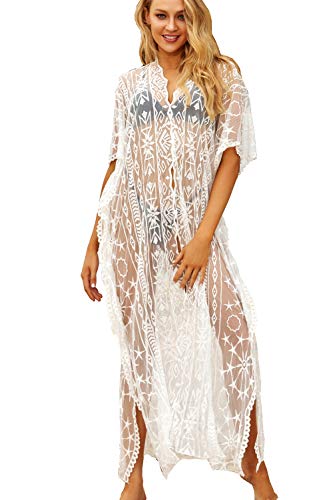 YouKD Damen Baumwollspitze Robe Durchsichtiges Kleid Boho Loose Kimono Beach Bikini Cover Up Kleider von YouKD