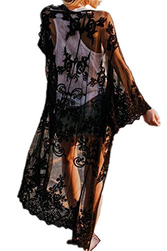 YouKD Damen Baumwollspitze Strickjacke Durchsichtiges Kleid Boho Lang Kimono Beach Badeanzug Cover Up Kleider von YouKD
