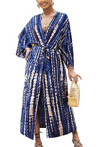 YouKD Damen Bohemian Cardigan Maxikleid Strand Coverup Bademantel Langer Kimono One Size BathRobs von YouKD