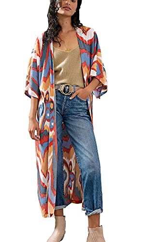 YouKD Damen Bohemian Cardigan Maxikleid Strand Vertuschung Robe Lange Kimono Robs One Size von YouKD