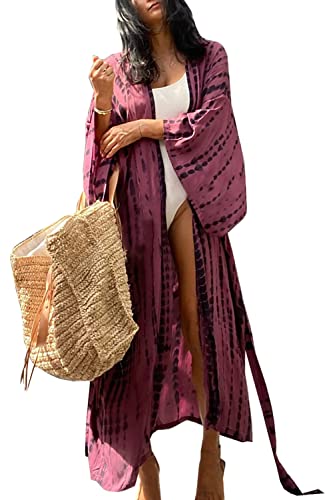 YouKD Damen Boho Lang Cardigan Kleid Große Größe Kimono Beach Badeanzug Cover Up Kleider von YouKD