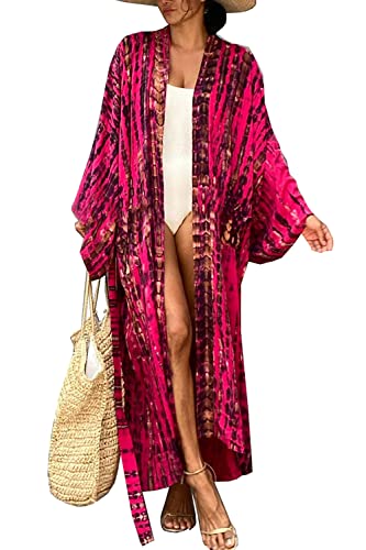 YouKD Damen Boho Lang Cardigan Kleid Große Größe Kimono Beach Badeanzug Cover Up Kleider von YouKD