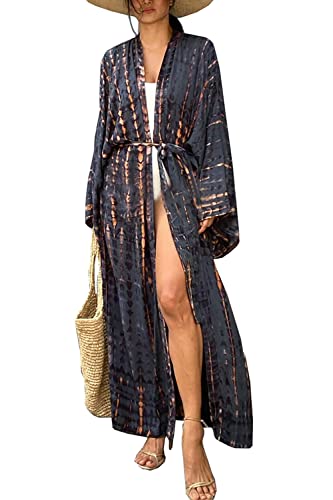 YouKD Damen Boho Lang Cardigan Kleid Große Größe Kimono Beach Badeanzug Cover Up Kleider von YouKD