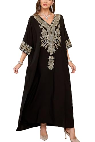 YouKD Damen Boho Lang Kimono Kleid Große Größe Cardigan Strand Badeanzug Cover Up Roben, C1 Schwarz, Einheitsgröße von YouKD