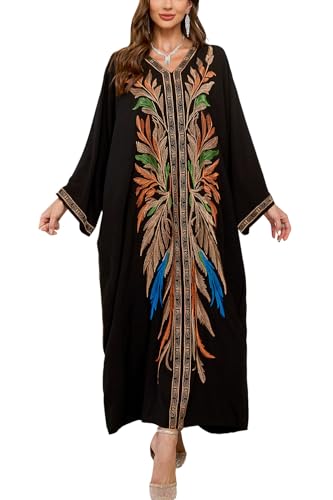 YouKD Damen Boho Lang Kimono Kleid Große Größe Cardigan Strand Badeanzug Cover Up Roben, V Schwarz, Einheitsgröße von YouKD