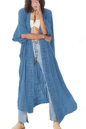 YouKD Damen Einfarbig Langes Kimono Maxi Cardigan Kleid Plus Size Loungewear Bikini-Strandroben von YouKD
