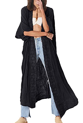 YouKD Damen Einfarbig Langes Kimono Maxi Cardigan Kleid Plus Size Loungewear Bikini-Strandroben von YouKD