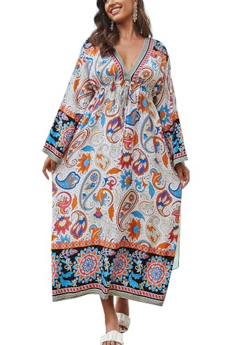 YouKD Damen Geräumiges Kaftankleid Boho Beach Bikini Cover-ups Bademäntel Poncho Einheitsgröße von YouKD