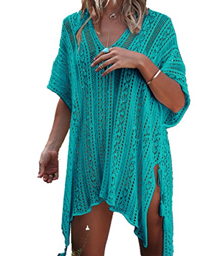 YouKD Damen Hohlstrick Tunika Durchsichtige Häkeloberteile Strand Poncho Summer Beach Cover Up Kleider von YouKD