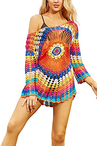 YouKD Damen Hohlstrick Tunika Häkeloberteile Strand Poncho Summer Beach Cover Up Kleid von YouKD