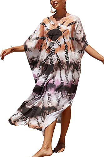 YouKD Damen Lang Kaftan Bohemian Beach Badeanzug Cover Up Kleid Plus Size Robe von YouKD