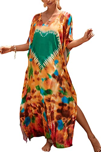 YouKD Damen Lange Kaftan Bohemian Beach Badeanzug Cover Up Kleid Plus Size Kleider von YouKD