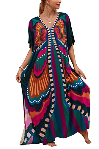 YouKD Damen Lange Kaftan Bohemian Beach Badeanzug Cover Up Kleid Plus Size Kleider von YouKD