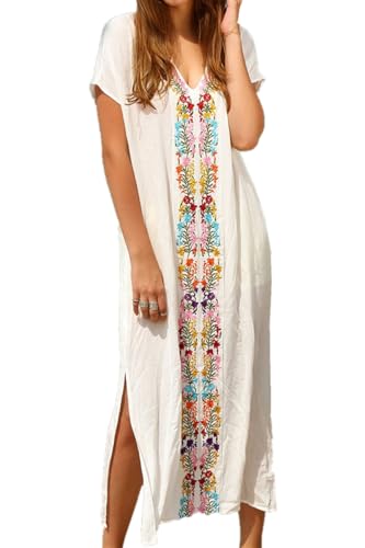 YouKD Damen Sommer Baumwolle Lang Kaftan Maxikleid Bohemian Badeanzug Beach Cover Up Roben von YouKD