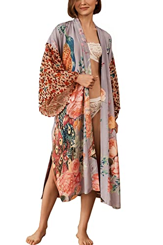 YouKD Damen Sommer Baumwolle Strickjacke Maxi Boho Kleid Strand Vertuschung Robe Langer Kimono Einheitsgröße von YouKD