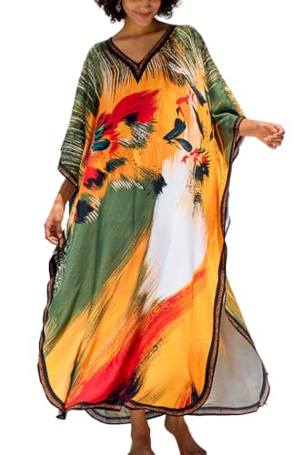 YouKD Damen Sommer Bohemian Kaftan Übergröße Robe Strand Coverup Kleid Einheitsgröße Bademäntel, Farbe H 1, One size von YouKD