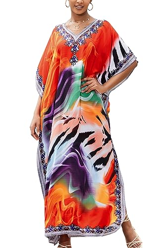 YouKD Damen Sommer Bohemian Lang Kaftan Ethnisches Muster Maxikleid Beach Bikini Cover Ups Sunblocke von YouKD