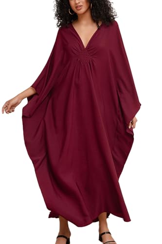 YouKD Damen Sommer Bohemian Lang Kaftan Ethnisches Muster Maxikleid Beach Bikini Cover Ups Sunblocke von YouKD
