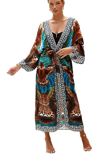 YouKD Damen Sommer Boho Cardigan Plus Size Kleid Strand Coverup Bademantel Lange Kimono One Size Bademäntel von YouKD