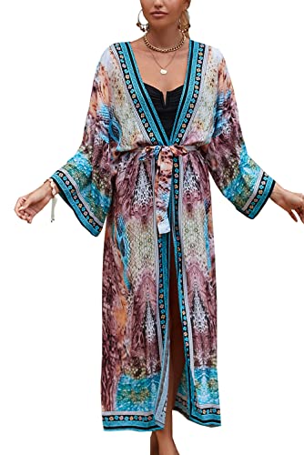 YouKD Damen Sommer Boho Cardigan Plus Size Kleid Strand Coverup Robe Lange Kimono One Size Bademäntel von YouKD