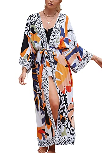 YouKD Damen Sommer Boho Cardigan Plus Size Kleid Strand Coverup Robe Lange Kimono One Size Bademäntel von YouKD