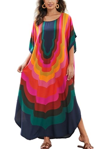 YouKD Damen Sommer Boho Kaftan Plus Size Robe Strand Coverup Kleid Langes Kimono Einheitsgröße Kleid von YouKD
