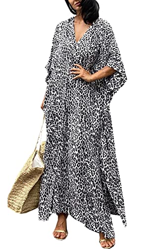 YouKD Damen Sommer Cardigan Maxi Bohemian Kleid Strand Cover Up Robe Langer Kimono Einheitsgröße von YouKD