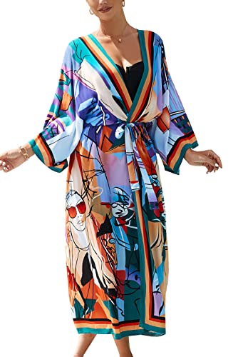 YouKD Damen Sommer Cardigan Maxi Boho Kleid Beach Coverup Robe Long Kimono One Size Bademäntel YouKD Damen Sommer Cardigan Maxi Boho Kleid Beach Coverup Robe Long Kimono One Size Bademäntel von YouKD