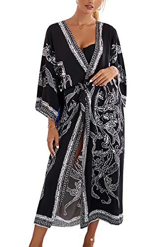 YouKD Damen Sommer Cardigan Maxi Boho Kleid Beach Coverup Robe Long Kimono One Size Bademäntel von YouKD