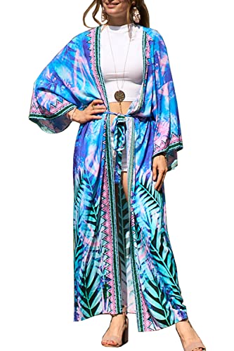 YouKD Damen Sommer Cardigan Maxi Boho Kleid Strand Coverup Robe Lang Kimono Kleid Einheitsgröße Bademäntel von YouKD