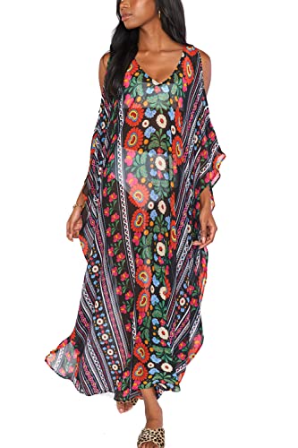 YouKD Damen Sommer Kaftan Maxi Bohemian Kleid Strand Bikini Vertuschung Robe Langer Kimono Einheitsgröße von YouKD