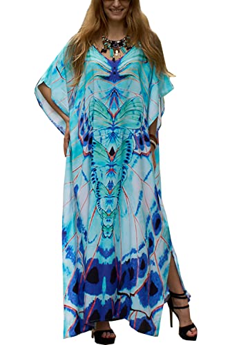 YouKD Damen Sommer Kaftan Maxi Boho Kleid Strand Coverup Robe Lange Kimono One Size Kleider von YouKD