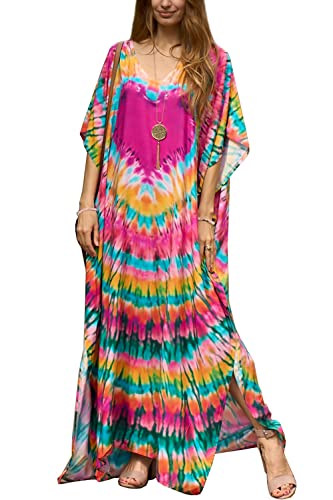 YouKD Damen Sommer Kaftan Maxi Boho Kleid Strand Coverup Robe Lange Kimono One Size Kleider von YouKD
