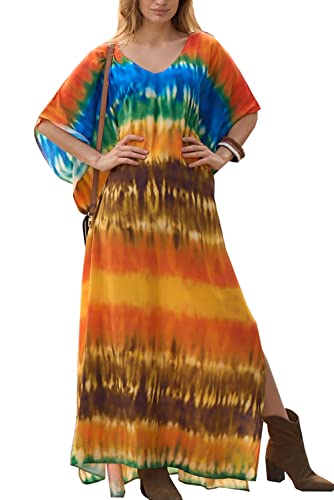 YouKD Damen Sommer Kaftan Maxi Boho Kleid Strand Coverup Robe Lange Kimono One Size Kleider von YouKD
