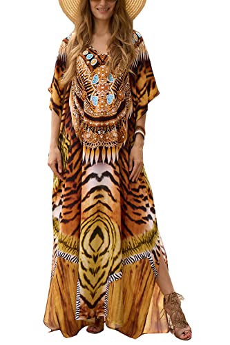 YouKD Damen Sommer Kaftan Maxi Boho Kleid Strand Coverup Robe Lange Kimono One Size Kleider von YouKD