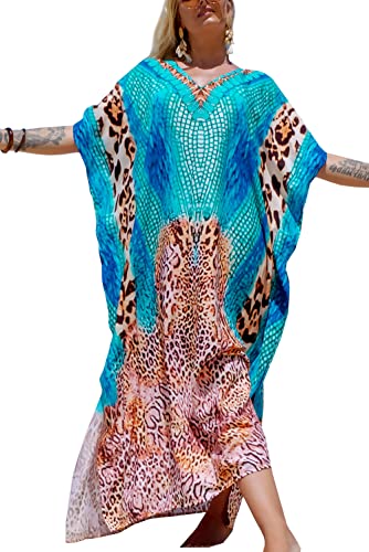 YouKD Damen Sommer Kaftan Maxi Boho Kleid Strand Vertuschung Robe Langer Kimono Einheitsgröße Bademäntel von YouKD