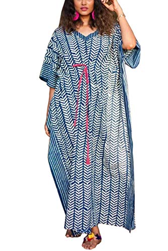 YouKD Damen Sommer lang Kaftan Maxi Boho Kleid Einheitsgröße Strand Badeanzug Vertuschungen Abendkleid von YouKD