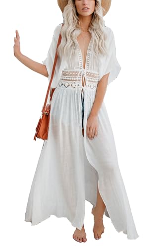 YouKD Damen Spitzen Cardigan Quaste Kleid Boho Long Kimono Beach Badeanzug Cover Up Kleider von YouKD