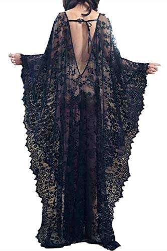 YouKD Damen Spitzen Robe Durchsichtiges Kleid Boho Loose Kaftan Beach Bikini Cover Up Kleider von YouKD